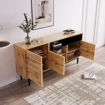 Moderner sideboard aus Holz mit drei Türen und Regalen, 160 x 35 x 76 cm, Einfache Montage, platzsparendes Design, robust und zuverlässig