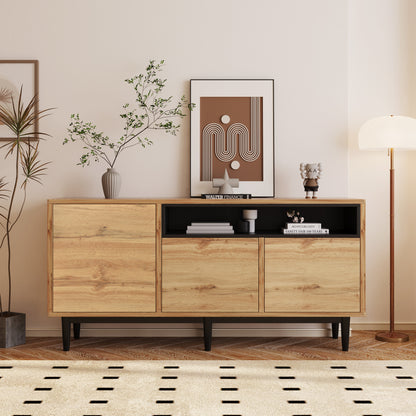 Moderner sideboard aus Holz mit drei Türen und Regalen, 160 x 35 x 76 cm, Einfache Montage, platzsparendes Design, robust und zuverlässig