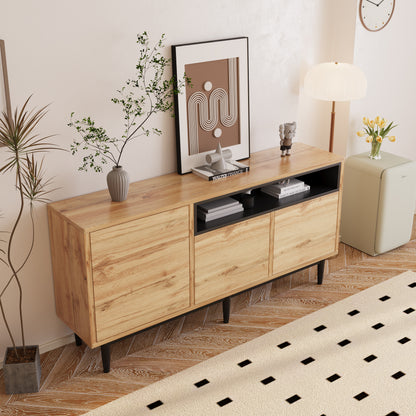 Moderner sideboard aus Holz mit drei Türen und Regalen, 160 x 35 x 76 cm, Einfache Montage, platzsparendes Design, robust und zuverlässig