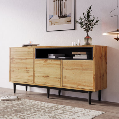 Moderner sideboard aus Holz mit drei Türen und Regalen, 160 x 35 x 76 cm, Einfache Montage, platzsparendes Design, robust und zuverlässig