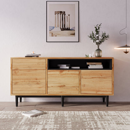 Moderner sideboard aus Holz mit drei Türen und Regalen, 160 x 35 x 76 cm, Einfache Montage, platzsparendes Design, robust und zuverlässig