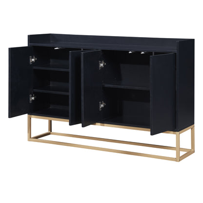 Modernes Sideboard im minimalistischen Stil 4-türiger griffloser Buffetschrank für Esszimmer, Wohnzimmer, Küche (Schwarz)