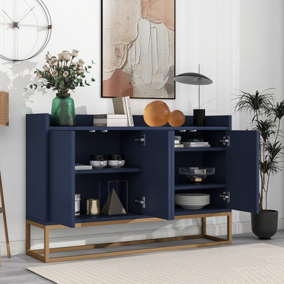 Modernes Sideboard im minimalistischen Stil 4-türiger griffloser Buffetschrank für Esszimmer, Wohnzimmer, Küche (Schwarz)