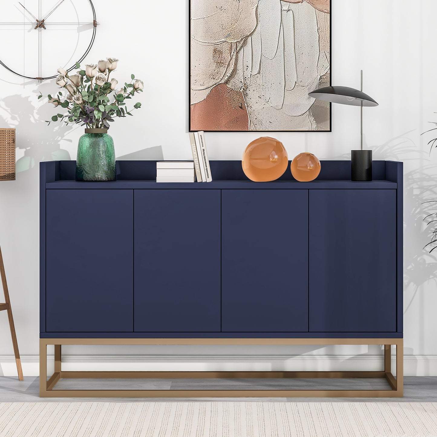 Modernes Sideboard im minimalistischen Stil 4-türiger griffloser Buffetschrank für Esszimmer, Wohnzimmer, Küche (Schwarz)