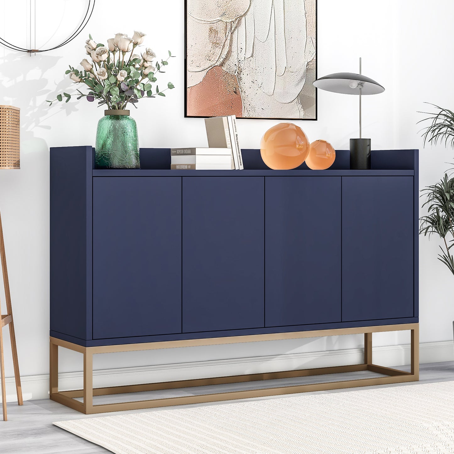 Modernes Sideboard im minimalistischen Stil 4-türiger griffloser Buffetschrank für Esszimmer, Wohnzimmer, Küche (Schwarz)