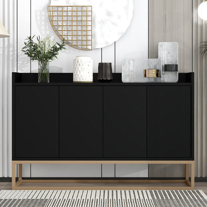 Modernes Sideboard im minimalistischen Stil 4-türiger griffloser Buffetschrank für Esszimmer, Wohnzimmer, Küche (Schwarz)