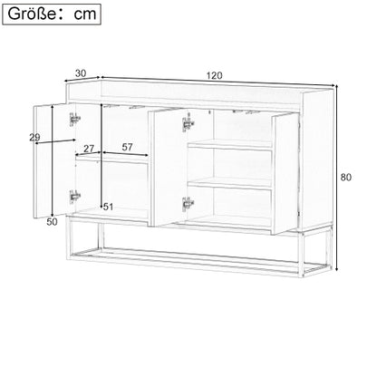 Modernes Sideboard im minimalistischen Stil 4-türiger griffloser Buffetschrank für Esszimmer, Wohnzimmer, Küche (Schwarz)