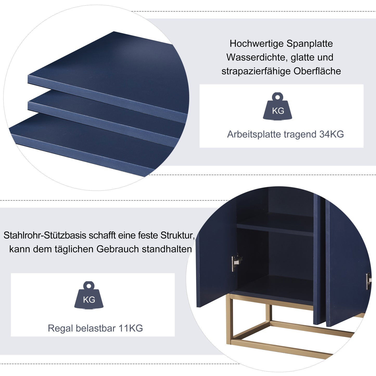 Modernes Sideboard im minimalistischen Stil 4-türiger griffloser Buffetschrank für Esszimmer, Wohnzimmer, Küche (Schwarz)