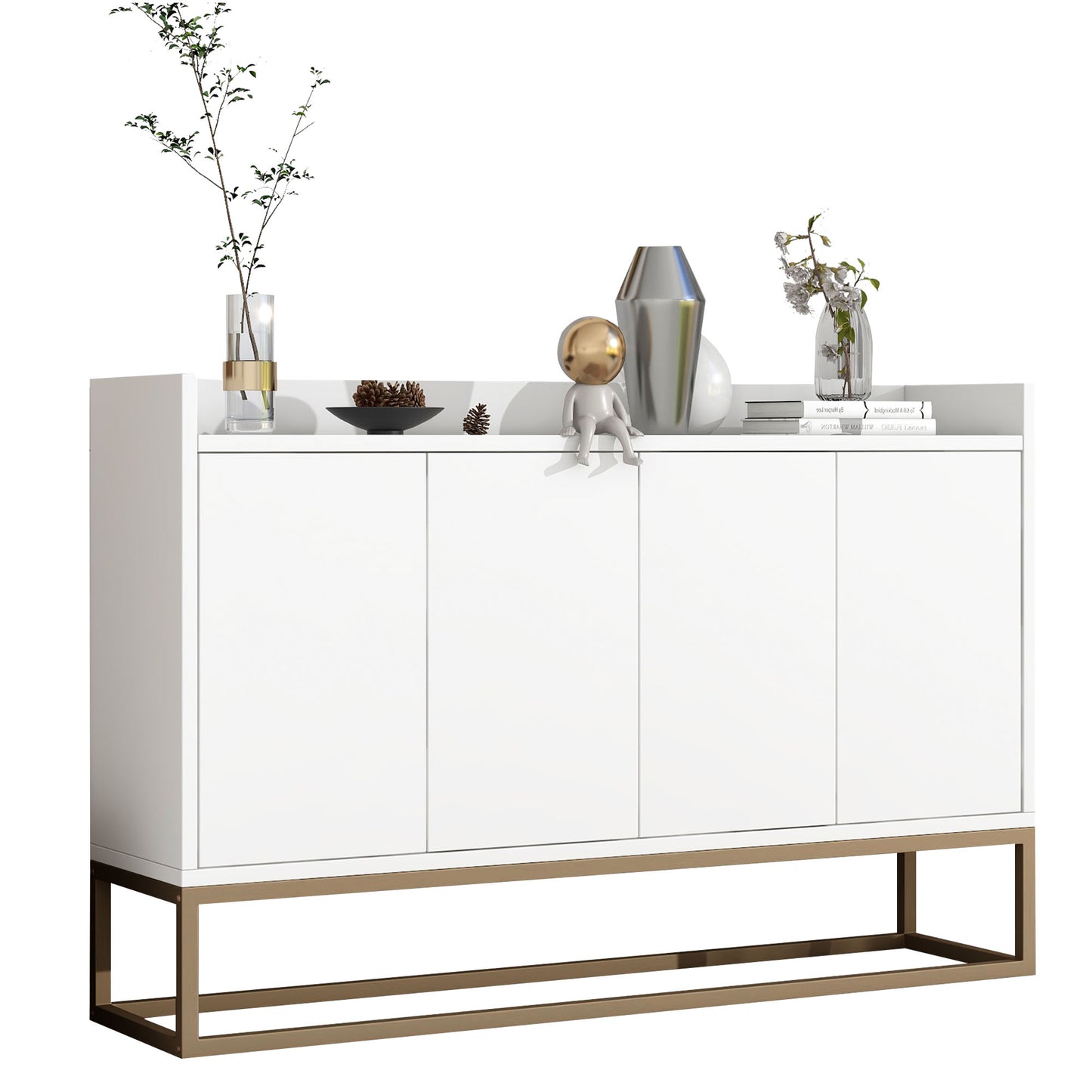 Modernes Sideboard im minimalistischen Stil 4-türiger griffloser Buffetschrank für Esszimmer, Wohnzimmer, Küche (Schwarz)