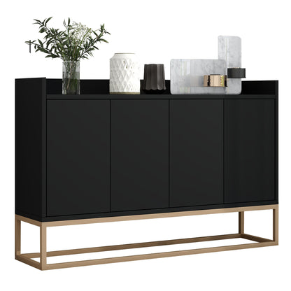 Modernes Sideboard im minimalistischen Stil 4-türiger griffloser Buffetschrank für Esszimmer, Wohnzimmer, Küche (Schwarz)