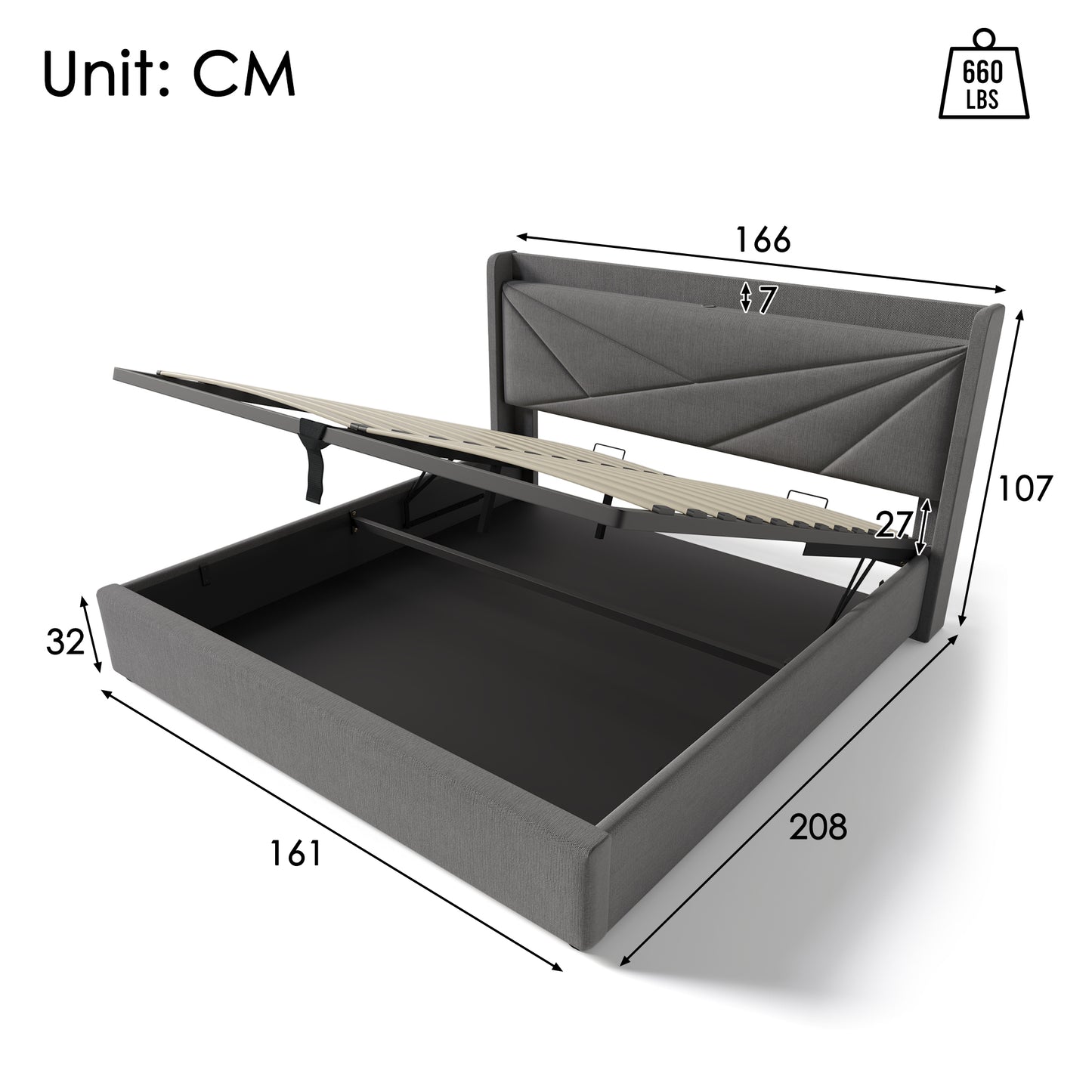 Polsterbett Doppelbett Stauraum Bettkasten mit USB Typ C Ladefunktion Kopfteil,Stauraumbetten Bettgestell aus Leinenmaterial Jugendbett 160x200 mit lattenrost(Ohne Matratze)