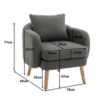 Moderner, schlichter Teddy-Samt-Sessel mit Kissen, extra dicker Kissen-Sessel, einzelner Sofa-Sessel, gepolsterter Sessel, Freizeit-Stuhl, Massivholz-Beinstuhl