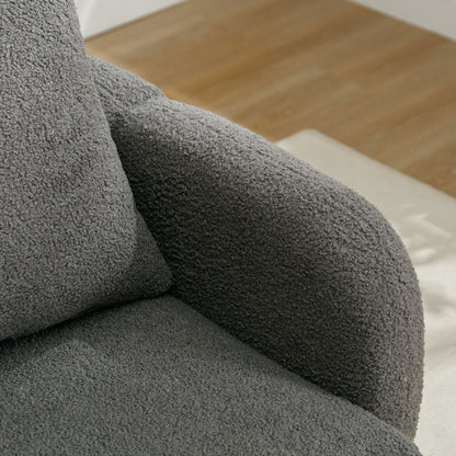 Moderner, schlichter Teddy-Samt-Sessel mit Kissen, extra dicker Kissen-Sessel, einzelner Sofa-Sessel, gepolsterter Sessel, Freizeit-Stuhl, Massivholz-Beinstuhl