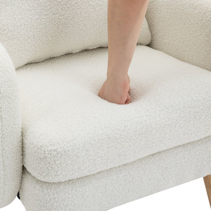 Moderner, schlichter Teddy-Samt-Sessel mit Kissen, extra dicker Kissen-Sessel, einzelner Sofa-Sessel, gepolsterter Sessel, Freizeit-Stuhl, Massivholz-Beinstuhl