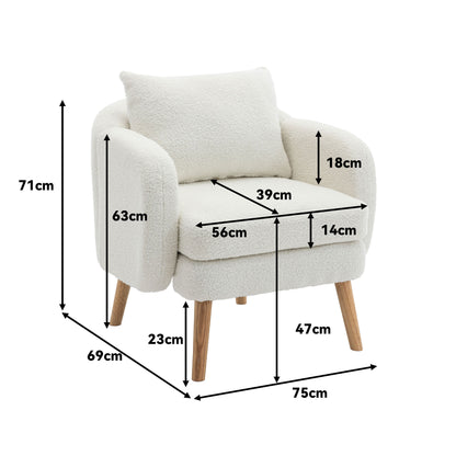 Moderner, schlichter Teddy-Samt-Sessel mit Kissen, extra dicker Kissen-Sessel, einzelner Sofa-Sessel, gepolsterter Sessel, Freizeit-Stuhl, Massivholz-Beinstuhl