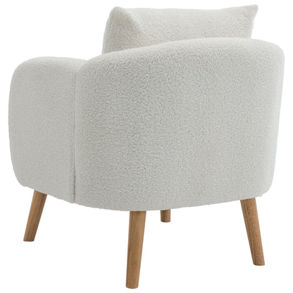 Moderner, schlichter Teddy-Samt-Sessel mit Kissen, extra dicker Kissen-Sessel, einzelner Sofa-Sessel, gepolsterter Sessel, Freizeit-Stuhl, Massivholz-Beinstuhl