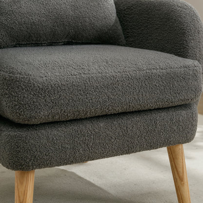 Moderner, schlichter Teddy-Samt-Sessel mit Kissen, extra dicker Kissen-Sessel, einzelner Sofa-Sessel, gepolsterter Sessel, Freizeit-Stuhl, Massivholz-Beinstuhl