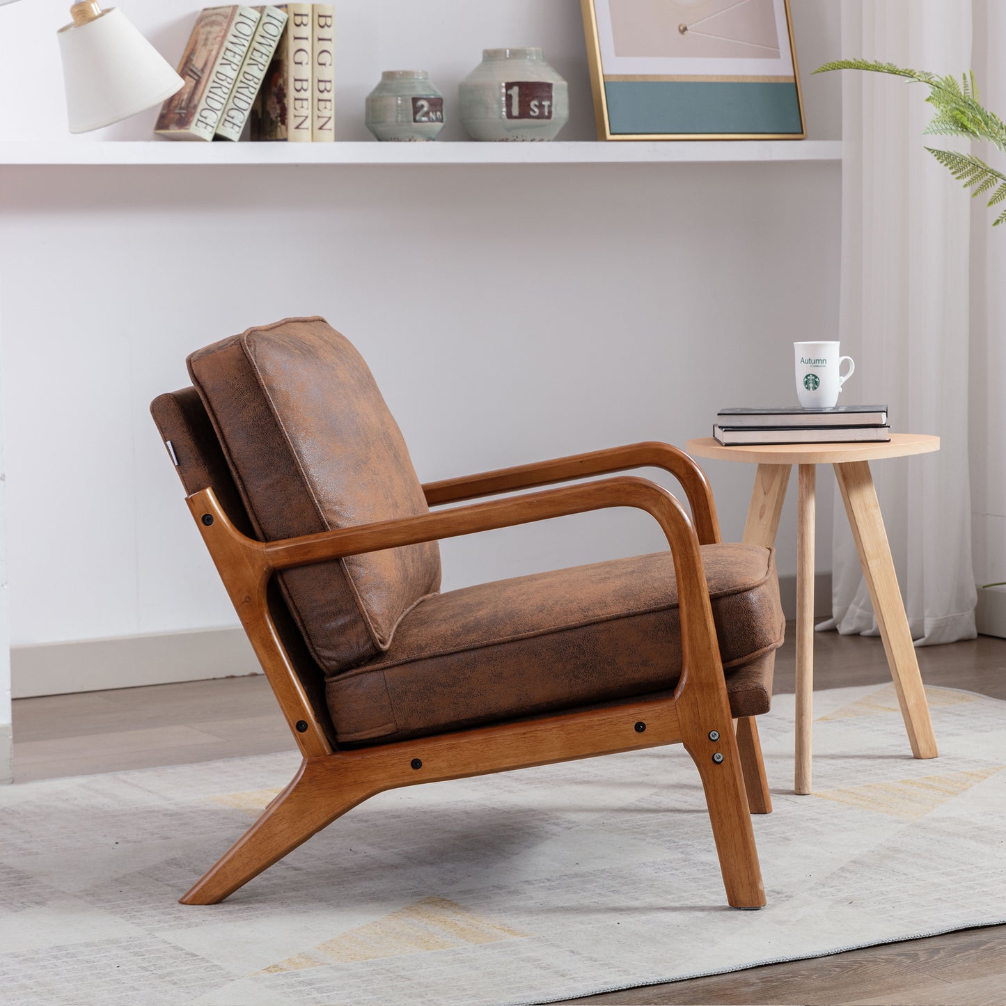 COOLMORE Wood Frame Armchair, Modern Accent Chair Lounge Chair for Living Room