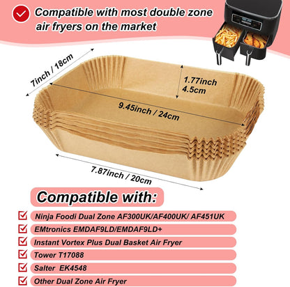 YM Internet 100pcs Air Fryer Liners for Ninja Dual, Air Fryer AF300UK AF400UK Accessories, Disposable Parchment Paper Liner, Compatible with Ninja, Salter, Tower and Other Dual Zone Air Fryer