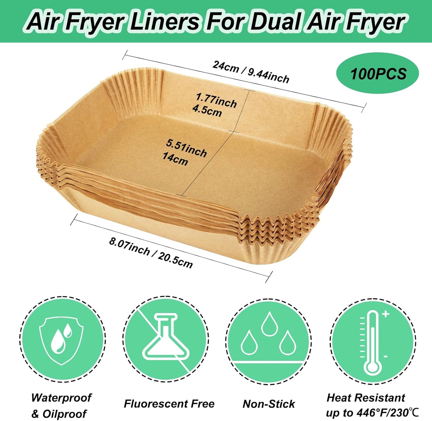 YM Internet Air Fryer Liners Disposable for Ninja/Tower Dual/Instant Vortex, 100PCS Air Fryer Parchment Paper Liners Air Fryer Accessories Compatible with AF300UK,AF400UK,Salter Air Fryer