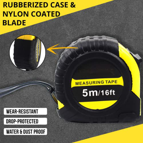 YM Internet Retractable Tape Measure 5m 16Ft, Heavy Duty Nylon Coated Measuring Tape, Imperial and Metric Measurement with Metal Belt Clip