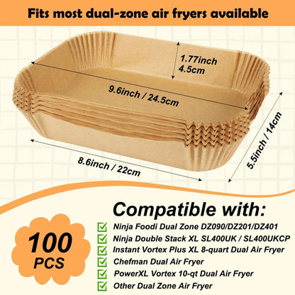 YM Internet Air Fryer Liners for Ninja Dual, Accessories, Disposable Square fryer Parchment Paper Liner, Compatible with AF300UK AF400UK, Salter and Other Dual Zone