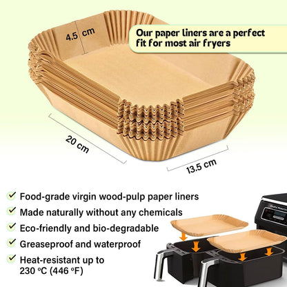 YM Internet Air Fryer Paper Liners Disposable 120 pcs (20 x 13.5 x 4.5 cm) for Ninja Air Fryer – Non-Stick Paper Liners Compatible with Most Dual Zone Air Fryers – Air Fryer Accessories