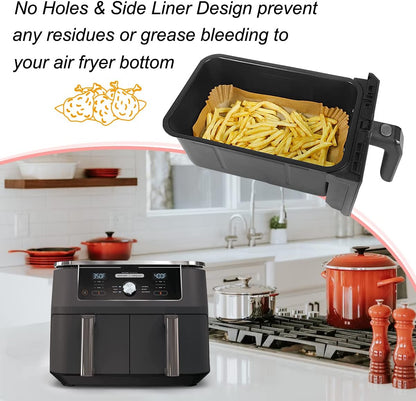 YM Internet 100pcs Air Fryer Liners for Ninja Dual, Air Fryer AF300UK AF400UK Accessories, Disposable Parchment Paper Liner, Compatible with Ninja, Salter, Tower and Other Dual Zone Air Fryer