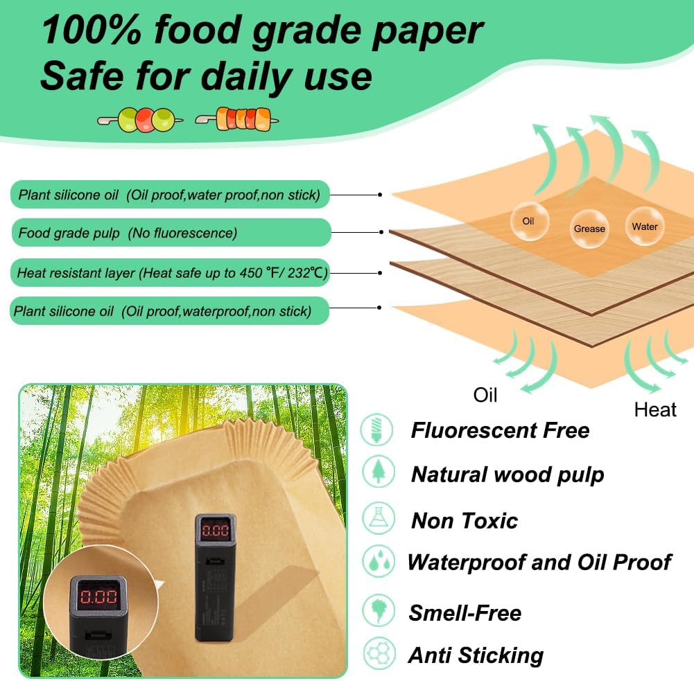 YM Internet Air Fryer Liners Disposable for Ninja/Tower Dual/Instant Vortex, 100PCS Air Fryer Parchment Paper Liners Air Fryer Accessories Compatible with AF300UK,AF400UK,Salter Air Fryer