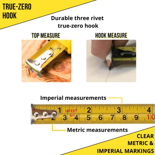 YM Internet Retractable Tape Measure 5m 16Ft, Heavy Duty Nylon Coated Measuring Tape, Imperial and Metric Measurement with Metal Belt Clip