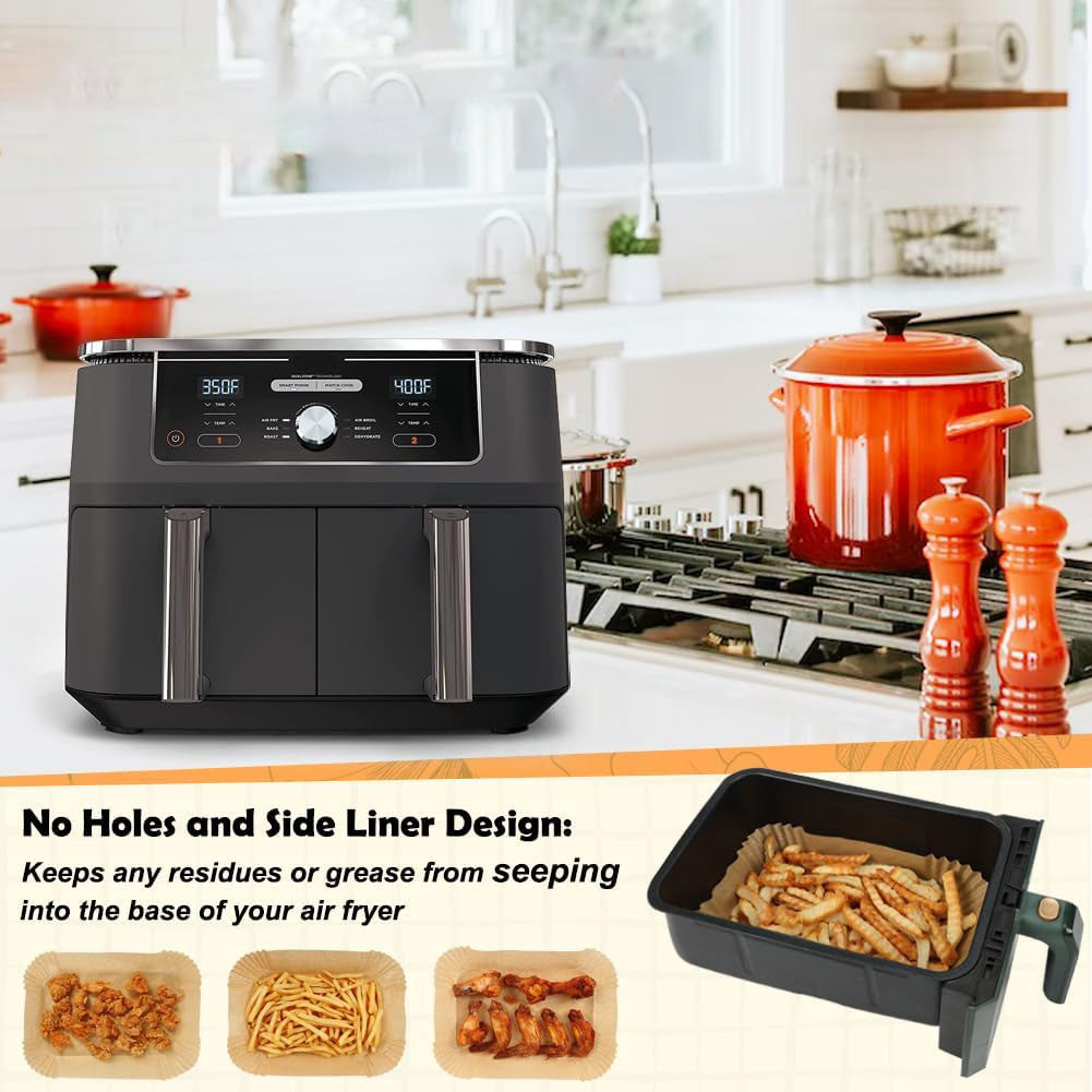 YM Internet 110pc Air Fryer Liners for Ninja Dual, Accessories, Disposable Square fryer Parchment Paper Liner, Compatible with AF300UK AF400UK, Salter and Other Dual Zone