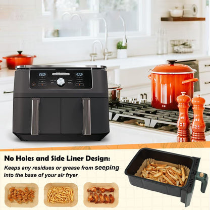 YM Internet Air Fryer Liners for Ninja Dual, Accessories, Disposable Square fryer Parchment Paper Liner, Compatible with AF300UK AF400UK, Salter and Other Dual Zone