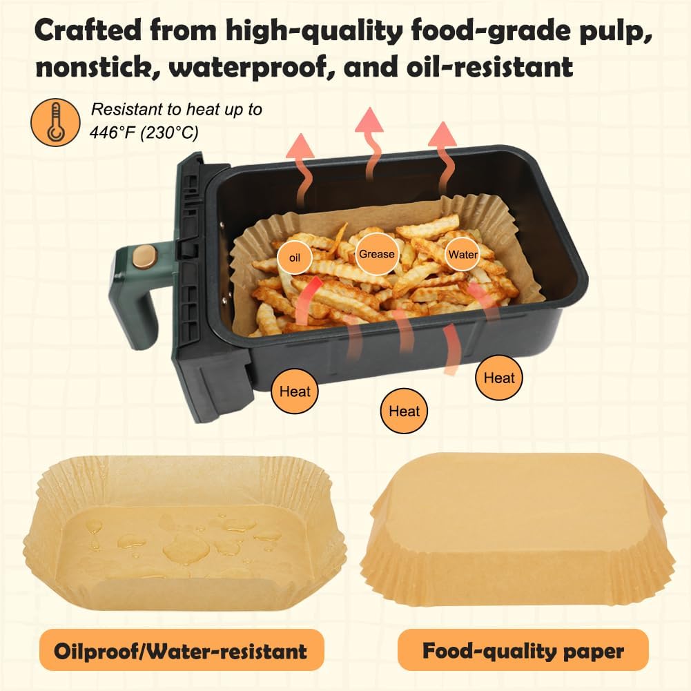 YM Internet Air Fryer Liners for Ninja Dual, Accessories, Disposable Square fryer Parchment Paper Liner, Compatible with AF300UK AF400UK, Salter and Other Dual Zone