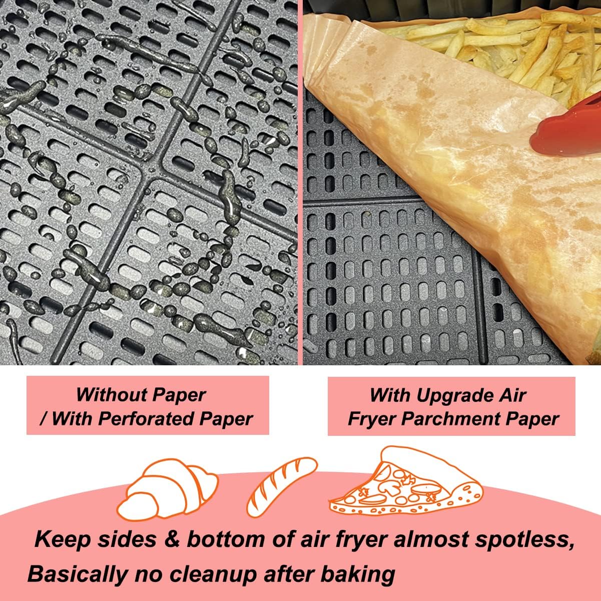 YM Internet 100pcs Air Fryer Liners for Ninja Dual, Air Fryer AF300UK AF400UK Accessories, Disposable Parchment Paper Liner, Compatible with Ninja, Salter, Tower and Other Dual Zone Air Fryer