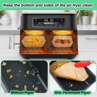 YM Internet Air Fryer Liners Disposable for Ninja/Tower Dual/Instant Vortex, 100PCS Air Fryer Parchment Paper Liners Air Fryer Accessories Compatible with AF300UK,AF400UK,Salter Air Fryer