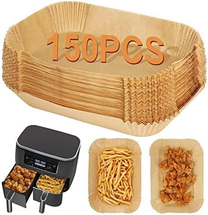 YM Internet 150PCS Air Fryer Liners for Ninja Dual/Tower, Air Fryer Accessories for AF300UK/AF400UK/Ninja Double Stack XL SL400UK, Parchment Paper for Ninja Foodi & other 9.5L Dual Zone Airfryer