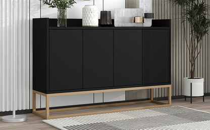 Modernes Sideboard im minimalistischen Stil 4-türiger griffloser Buffetschrank für Esszimmer, Wohnzimmer, Küche (Schwarz)