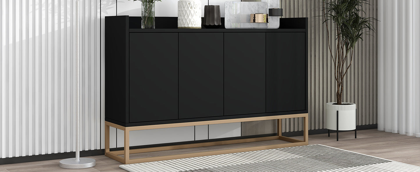 Modernes Sideboard im minimalistischen Stil 4-türiger griffloser Buffetschrank für Esszimmer, Wohnzimmer, Küche (Schwarz)