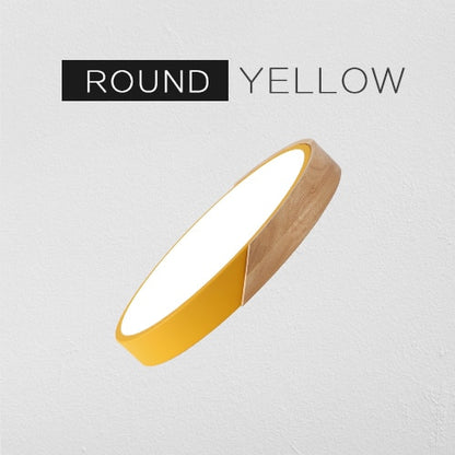 LED Ceiling Light Modern Nordic Round Lamp Wooden Home Living Room Bedroom Study Surface Mounted Lighting Fixture Remote Control