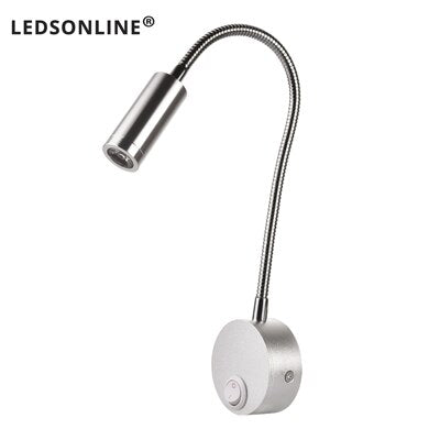 Wall Lmap Sconces Clamp light 3W Bedroom Lamp on/off Switch White Silver Black Flexible Gooseneck home bedside reading lights