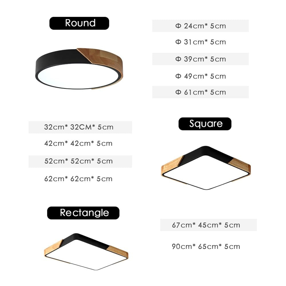 LED Ceiling Light Modern Nordic Round Lamp Wooden Home Living Room Bedroom Study Surface Mounted Lighting Fixture Remote Control