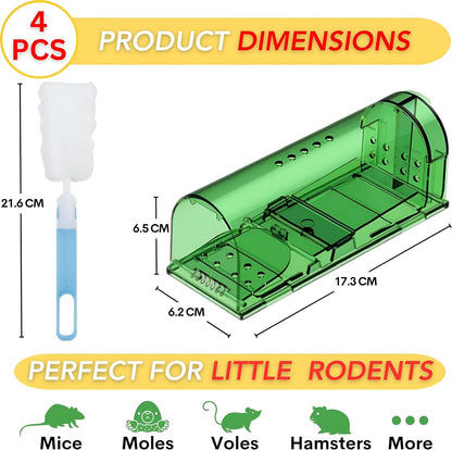 YM Internet Humane Mouse Traps, 4Pack Mouse Traps for Indoors, Mouse traps, Reusable Live Mouse Trap, Washable Mousetrap Effective and Easy to Use