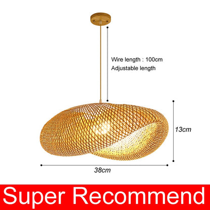 Classic Bamboo Lustre Chandelier Hanging Lamp Ceiling Handmade Rattan Pendant Light Fixture Weaving Home Living Bed Room Decor