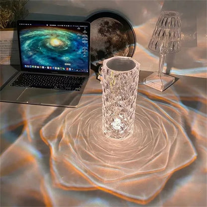 LED Crystal Table Lamp Rose Light Projector 3/16 Colors Touch Adjustable Romantic Diamond Atmosphere Light USB Touch Night Light