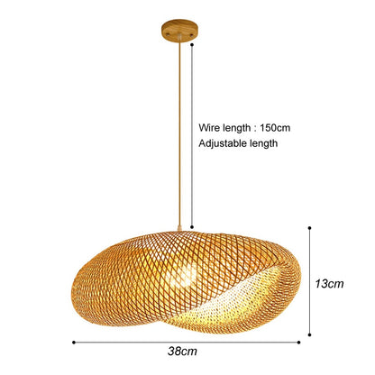 Classic Bamboo Lustre Chandelier Hanging Lamp Ceiling Handmade Rattan Pendant Light Fixture Weaving Home Living Bed Room Decor