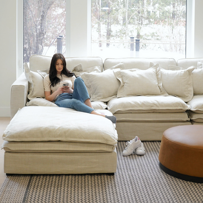 Santa Monica Linen Natural Slipcover 4pc Sectional