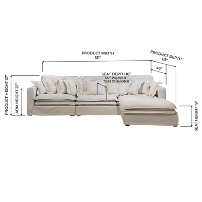 Santa Monica Linen Natural Slipcover 4pc Sectional