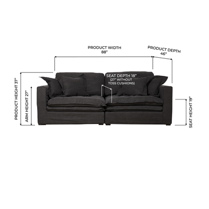 Vintage Charcoal Slipcover 2pc Sofa