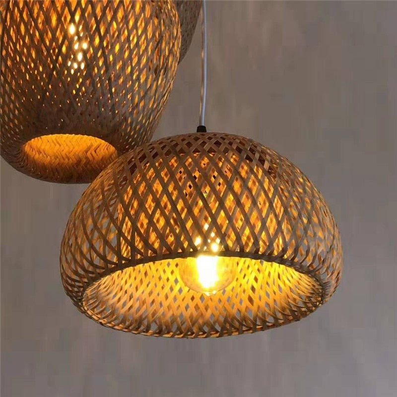 Classic Bamboo Lustre Chandelier Hanging Lamp Ceiling Handmade Rattan Pendant Light Fixture Weaving Home Living Bed Room Decor