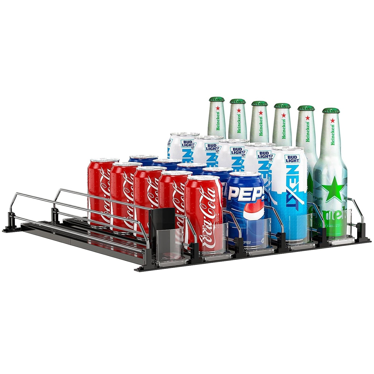 Agger Selbstschiebender Dosen Organizer Kühlschrank Organizer Dosenspender Kühlschrank, Automatischer Fridge Organizer mit Verstellbarer Breite für Getränke Bier Soda (Fasst 25 Dosen)